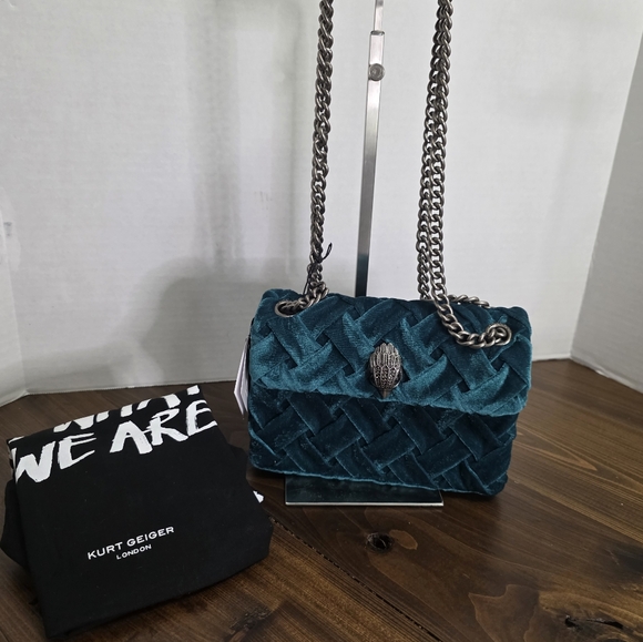 Kurt Geiger Teal Velvet Shoulder Bag - NWT - Picture 11 of 12
